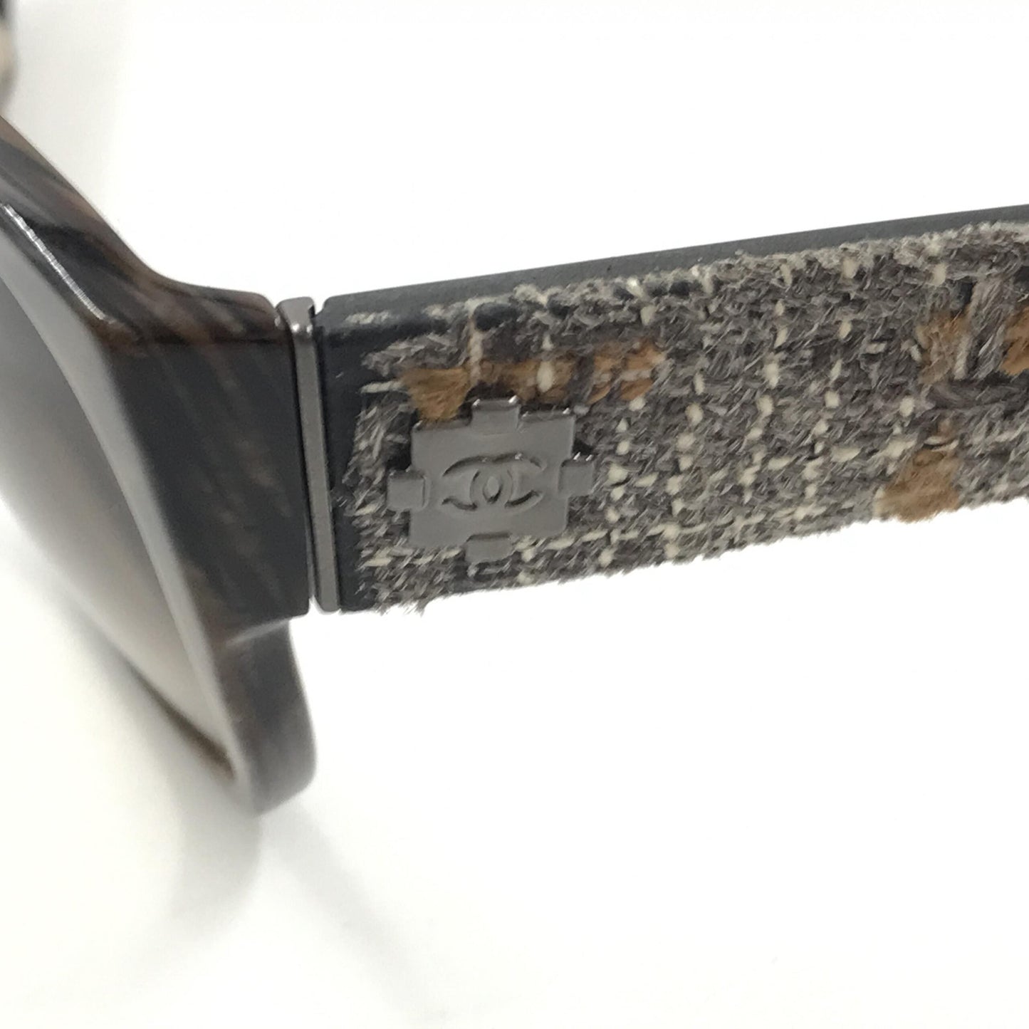 Chanel Brown Frame With Tweed Accents Women's Sunglasses (Pre-Owned)