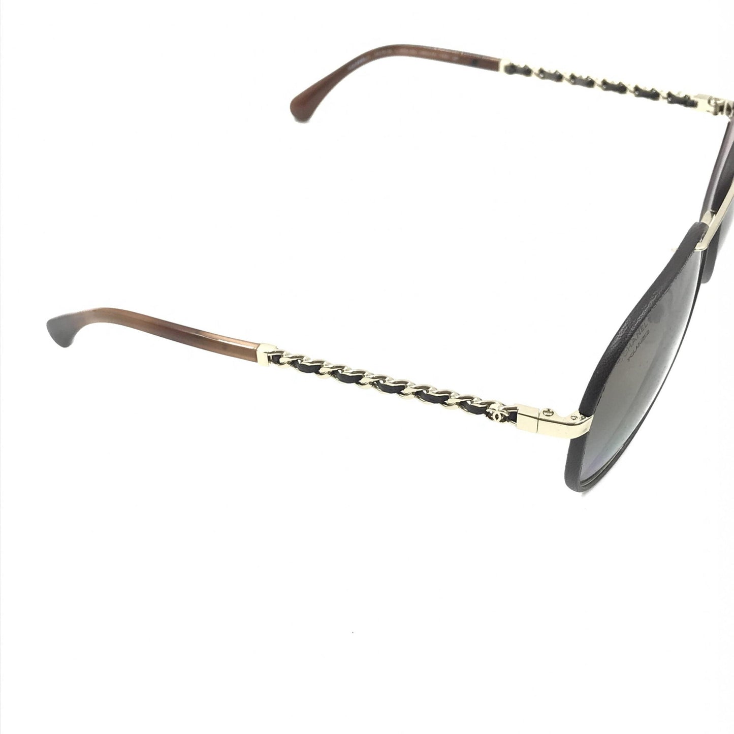 Chanel Gold And Black Polarized Aviator Women's Sunglasses (Pre-Owned)