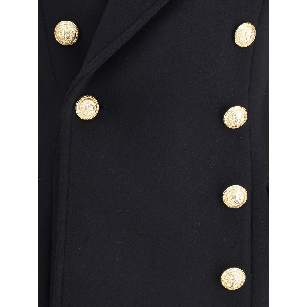 Balmain Black Fleece Wool Women's Coat