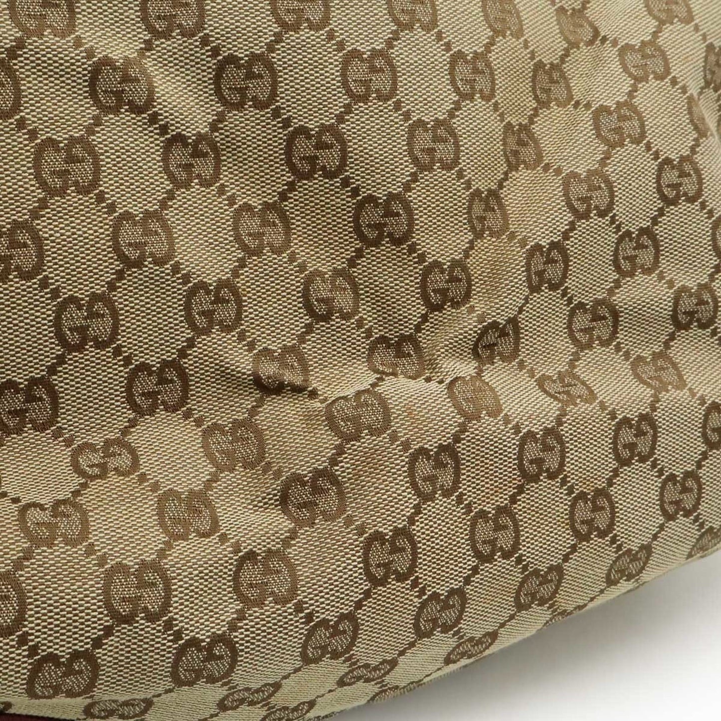 Gucci Beige Bordeaux Khaki Canvas Leather Shoulder Bag Tote Bag (Pre-Owned)