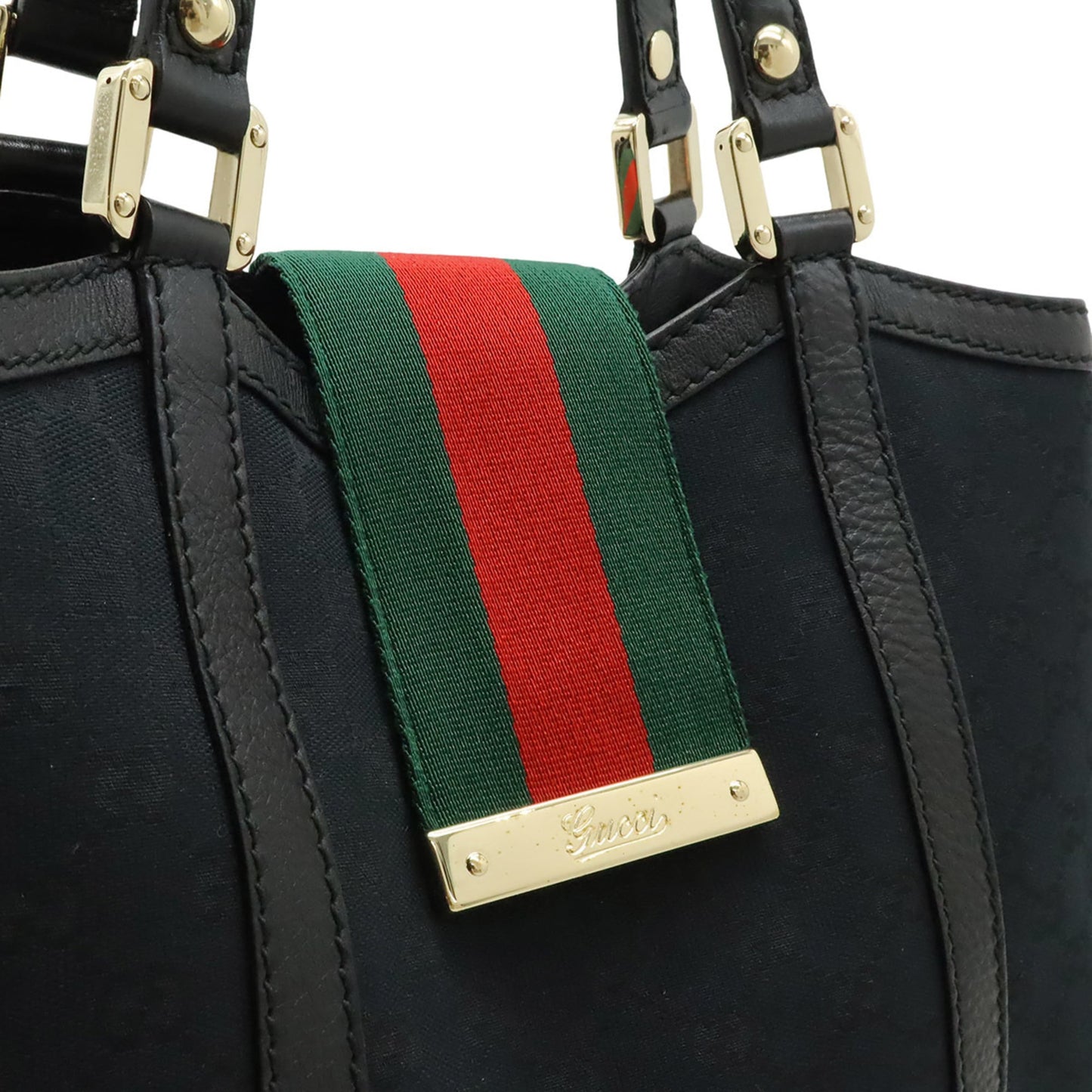 Gucci Gg Canvas Black Green Red Color Gg Canvas Leather Shoulder Bag Tote Bag (Pre-Owned)