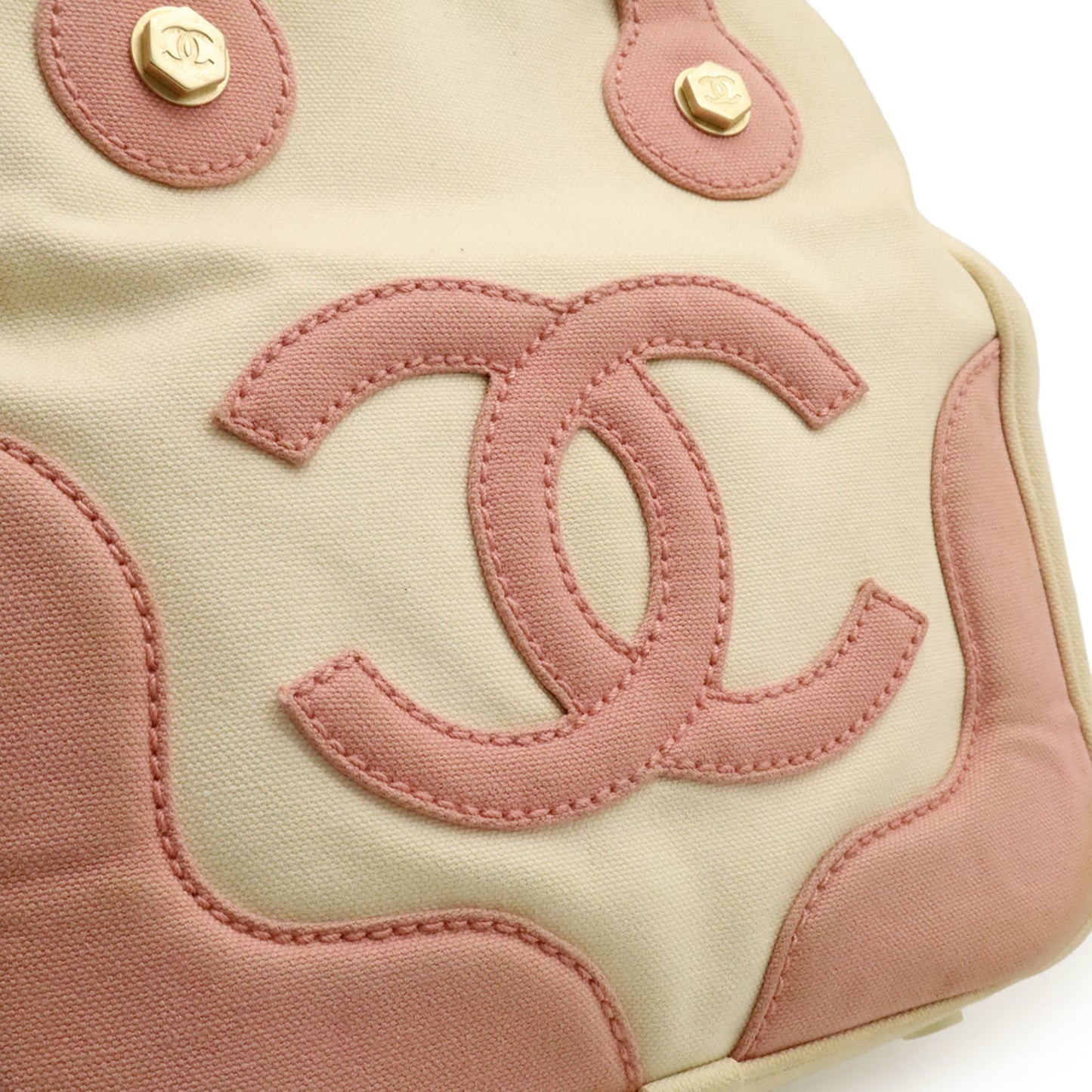 Chanel Ivory Pink Canvas Handbag Tote Bag (Pre-Owned)