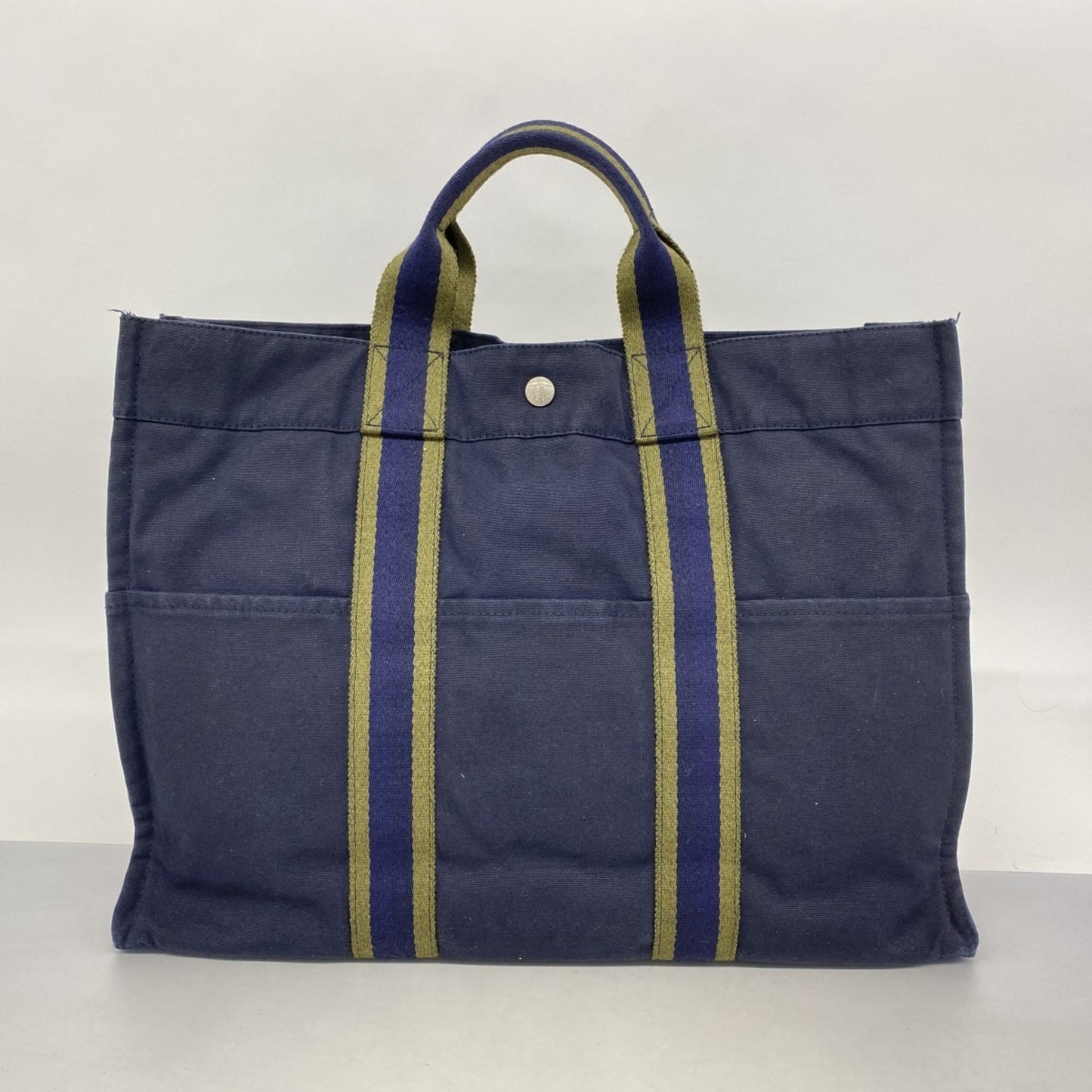 Hermes Green Navy Canvas Tote Bag (Pre-Owned)