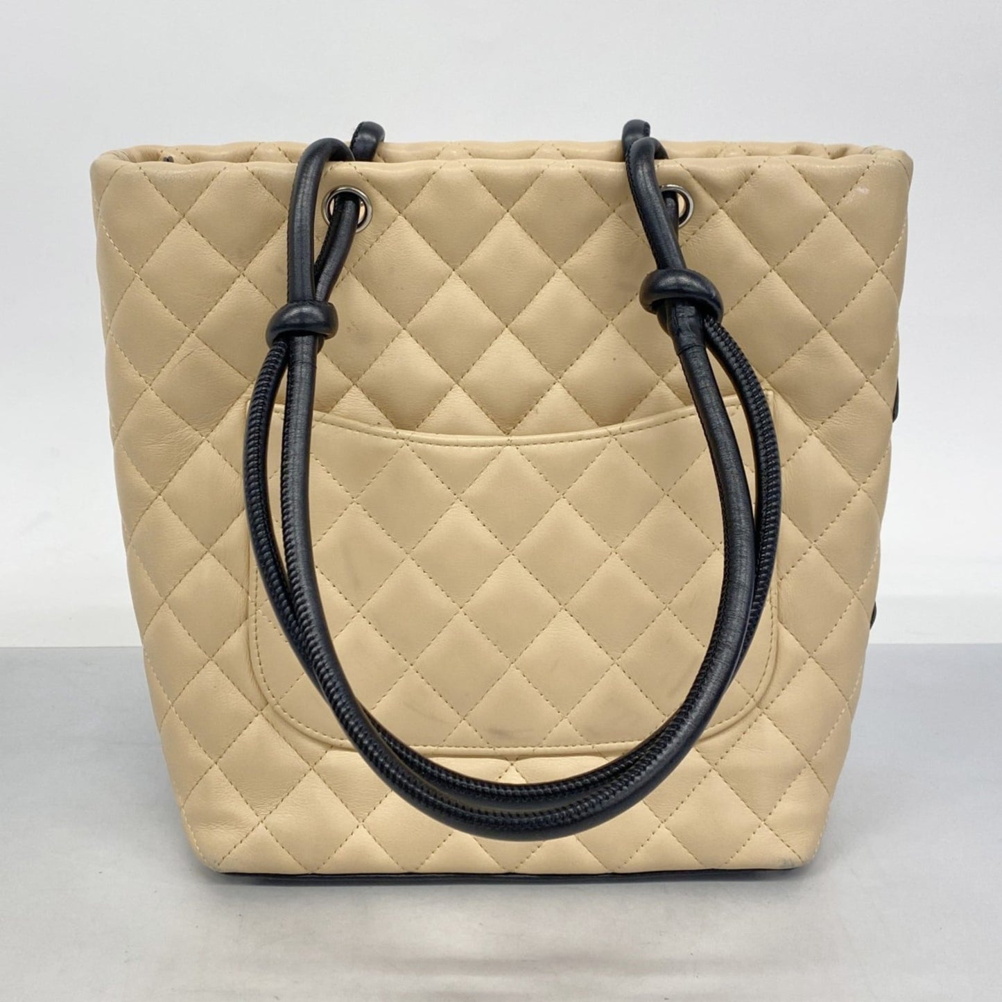 Chanel Beige Black Leather Tote Bag (Pre-Owned)