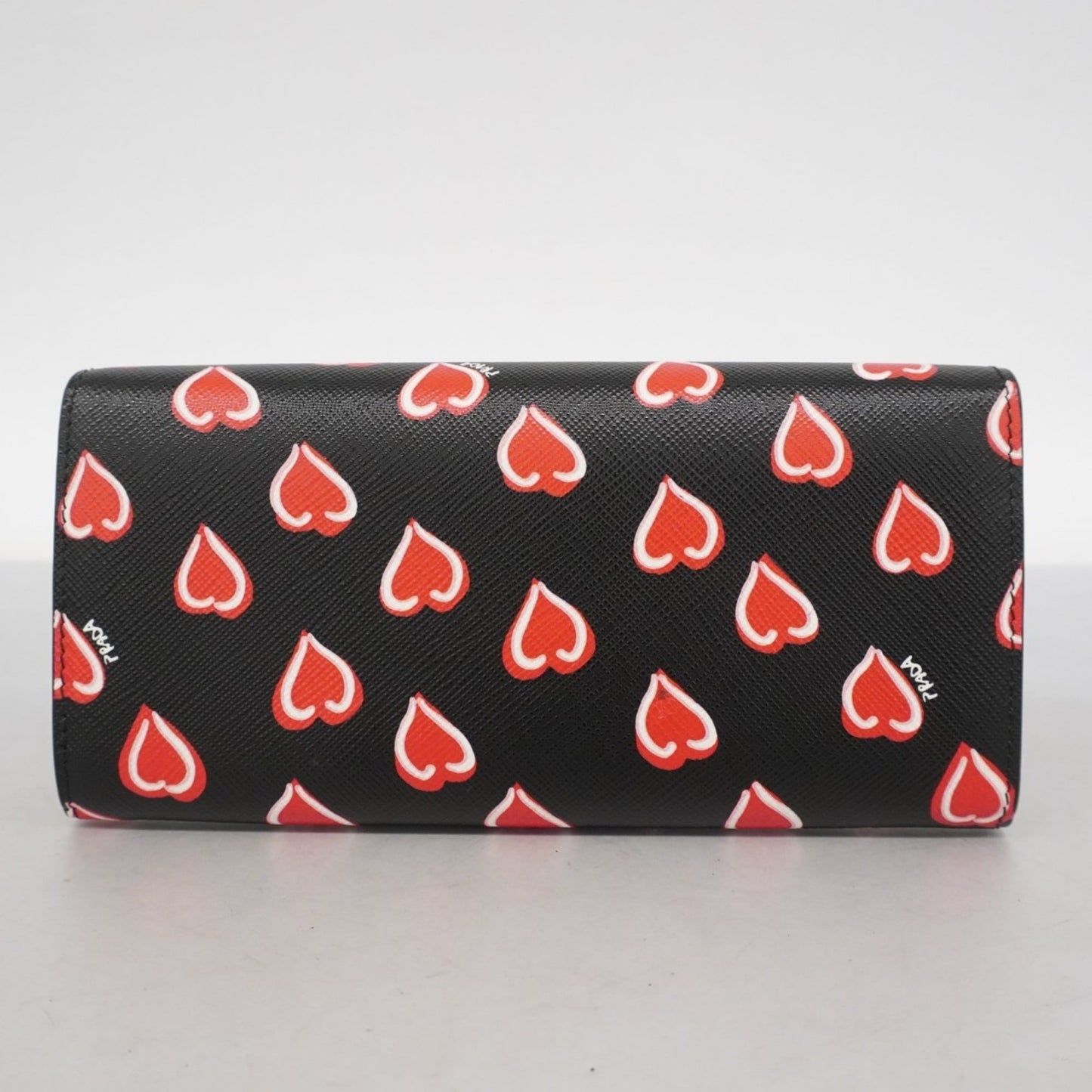 Prada Black Red Color Leather Long Wallet (Bi-Fold) (Pre-Owned)