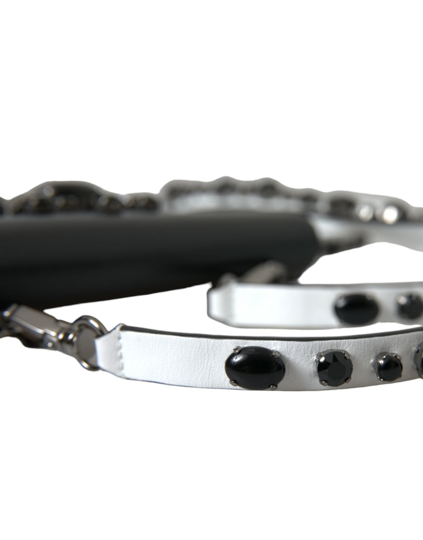 Dolce & Gabbana Black White Leather Crystal Embellished Cardholder Women's Wallet