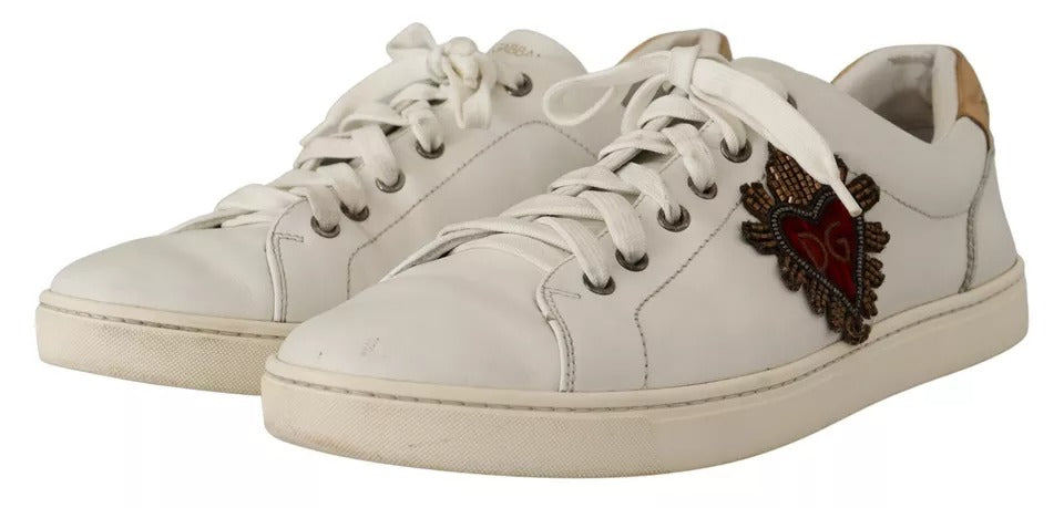 Dolce & Gabbana White Leather Heart Low Top Casual Sneakers Men's Shoes (Pre-Owned)