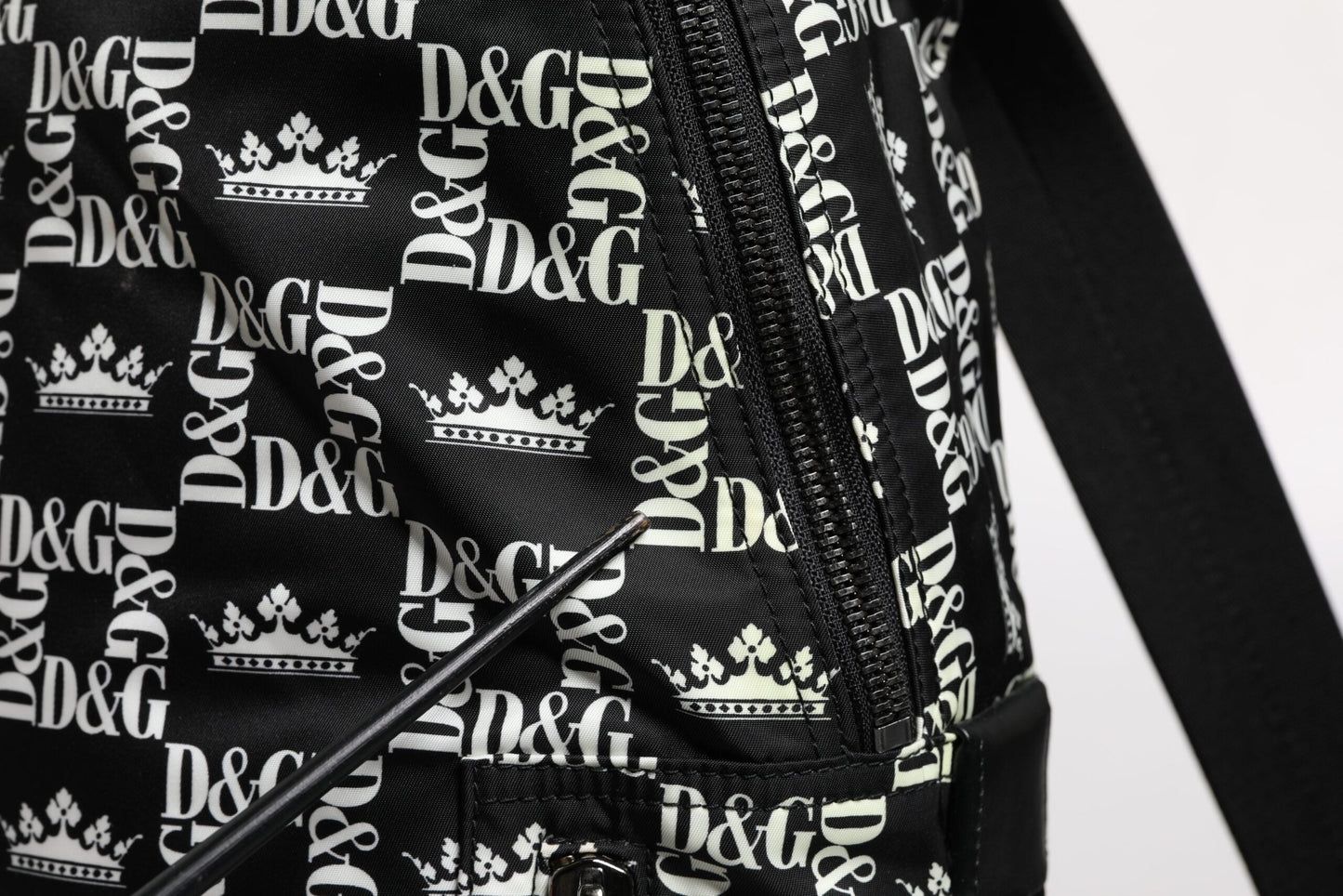Dolce & Gabbana Black White Crown Printed Nylon School Backpack Men's Bag (Pre-Owned)