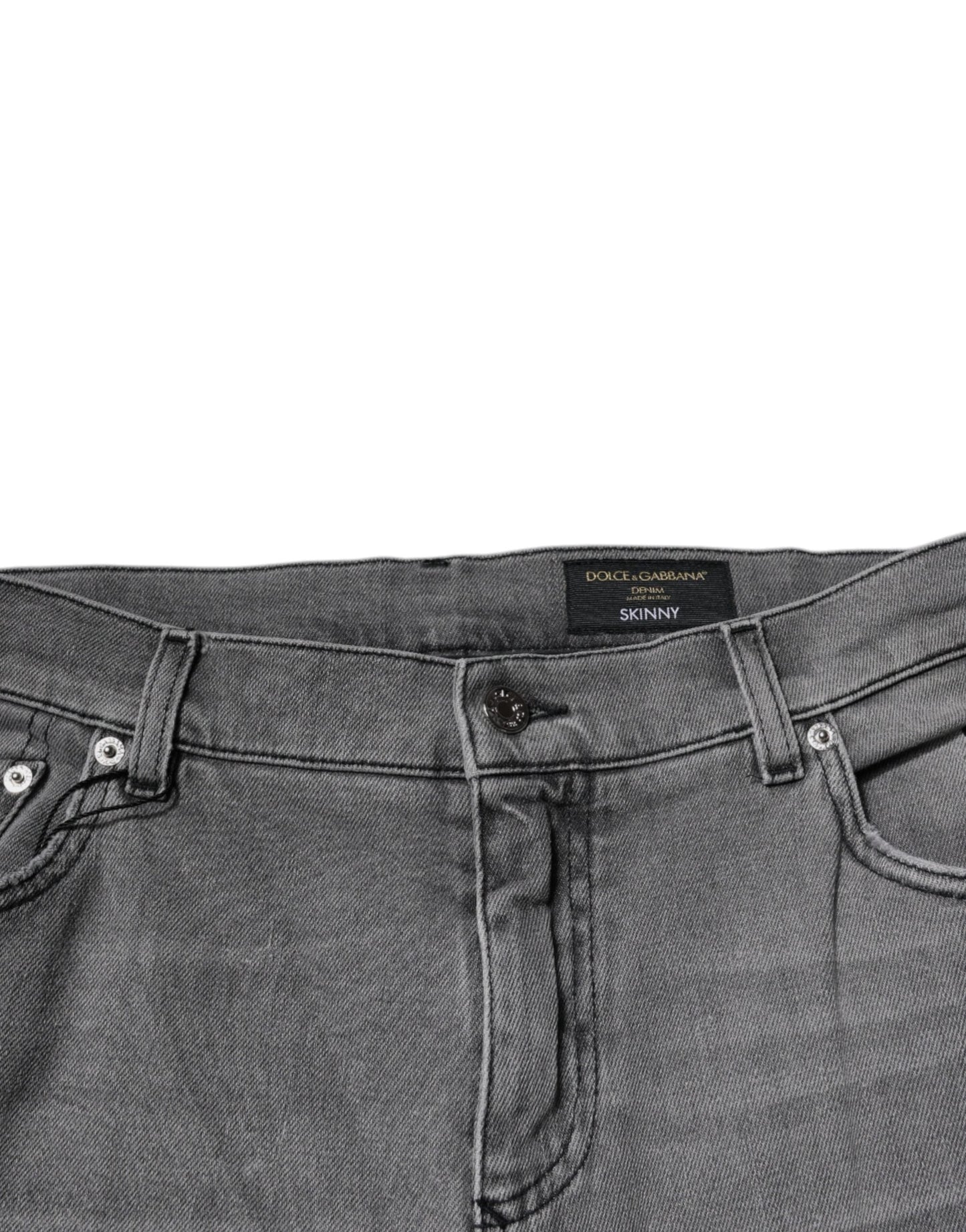 Dolce & Gabbana Gray Graphic Print Cotton Skinny Denim Men's Jeans