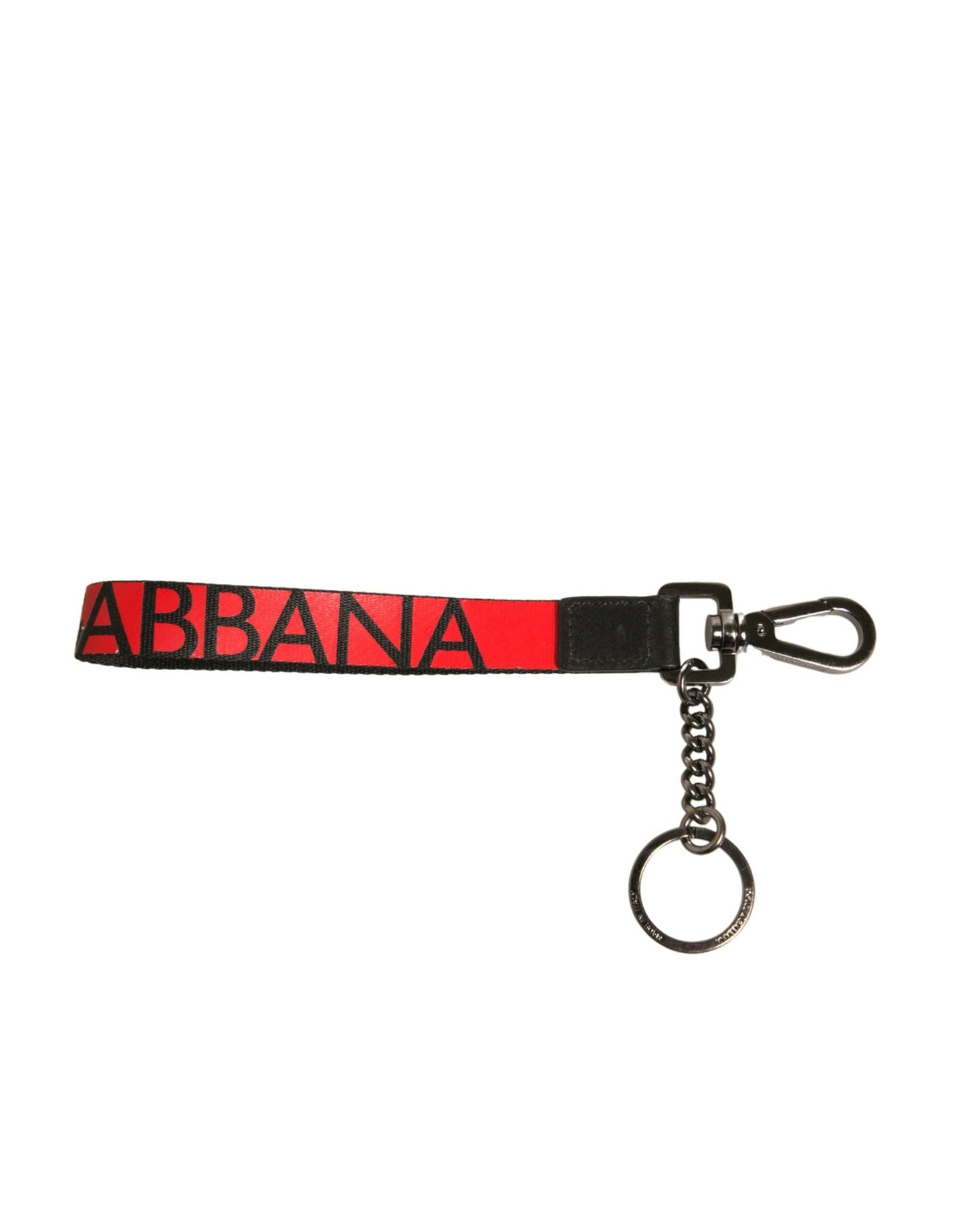 Dolce & Gabbana Red Logo Leather Silver Brass Holder Keychain Men's Keyring (Pre-Owned)