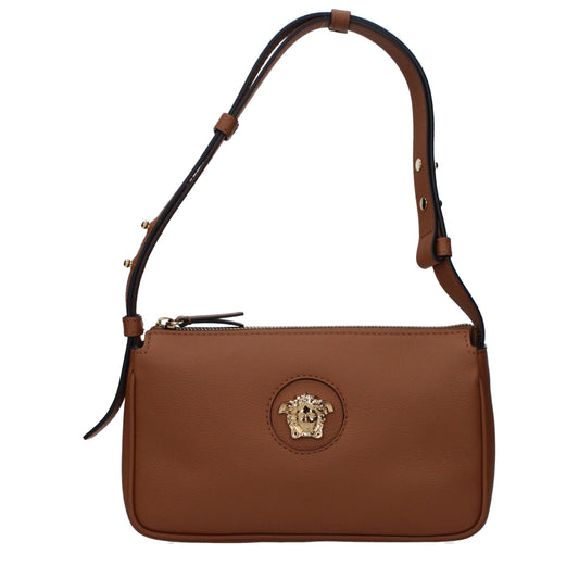 Versace Brown Leather Shoulder Women's Bag