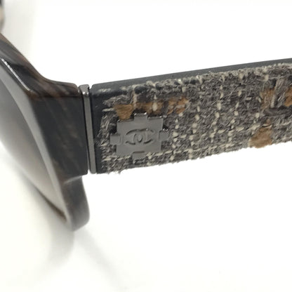 Chanel Brown Frame With Tweed Accents Women's Sunglasses (Pre-Owned)