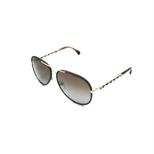 Chanel Gold And Black Polarized Aviator Women's Sunglasses (Pre-Owned)