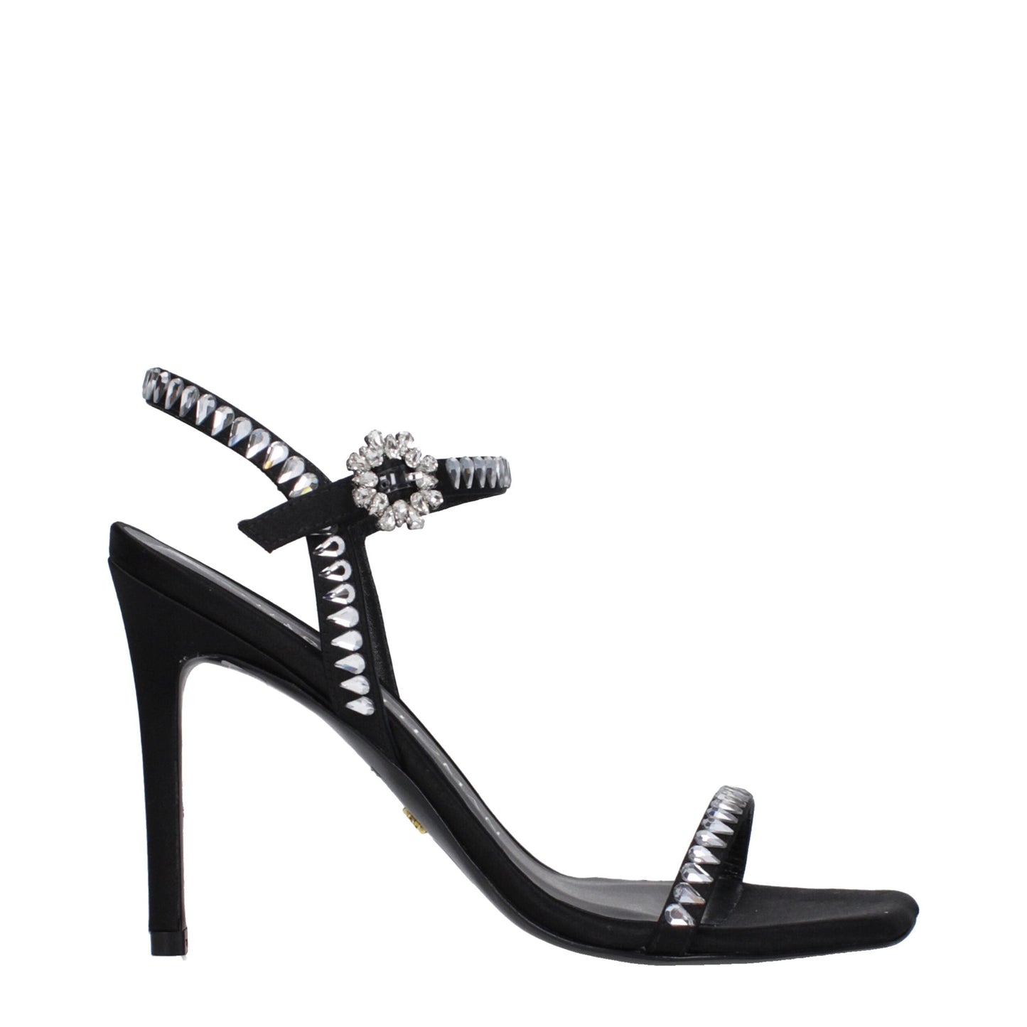 Stuart Weitzman Black Satin Stiletto Heel Women's Sandals