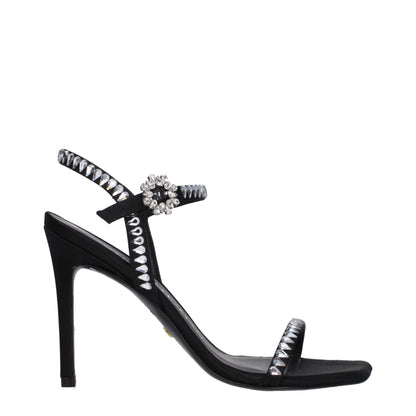 Stuart Weitzman Black Satin Stiletto Heel Women's Sandals