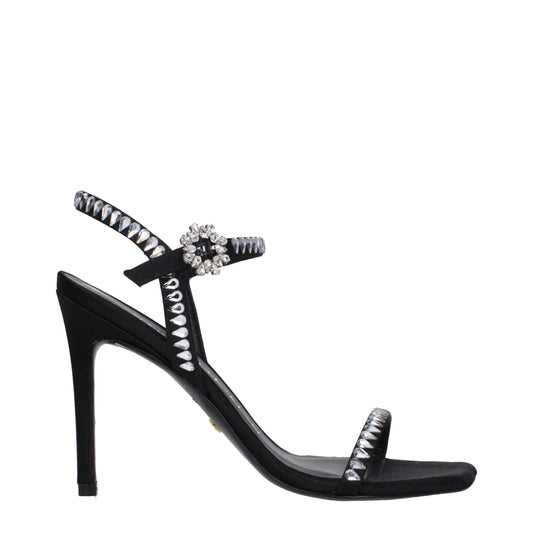 Stuart Weitzman Black Satin Stiletto Heel Women's Sandals