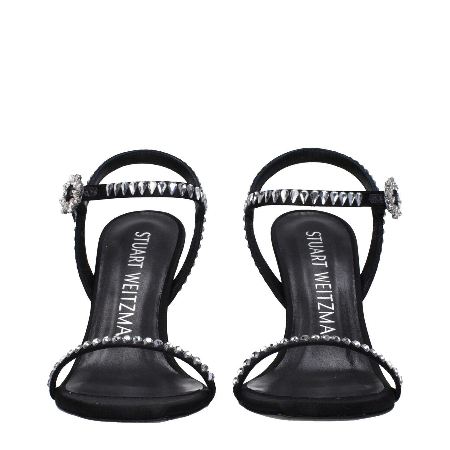 Stuart Weitzman Black Satin Stiletto Heel Women's Sandals