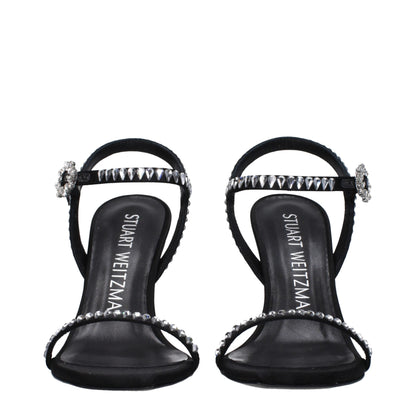 Stuart Weitzman Black Satin Stiletto Heel Women's Sandals