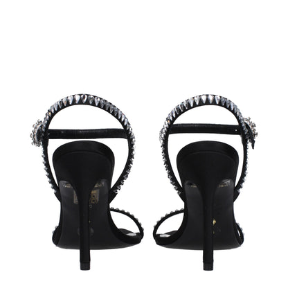 Stuart Weitzman Black Satin Stiletto Heel Women's Sandals