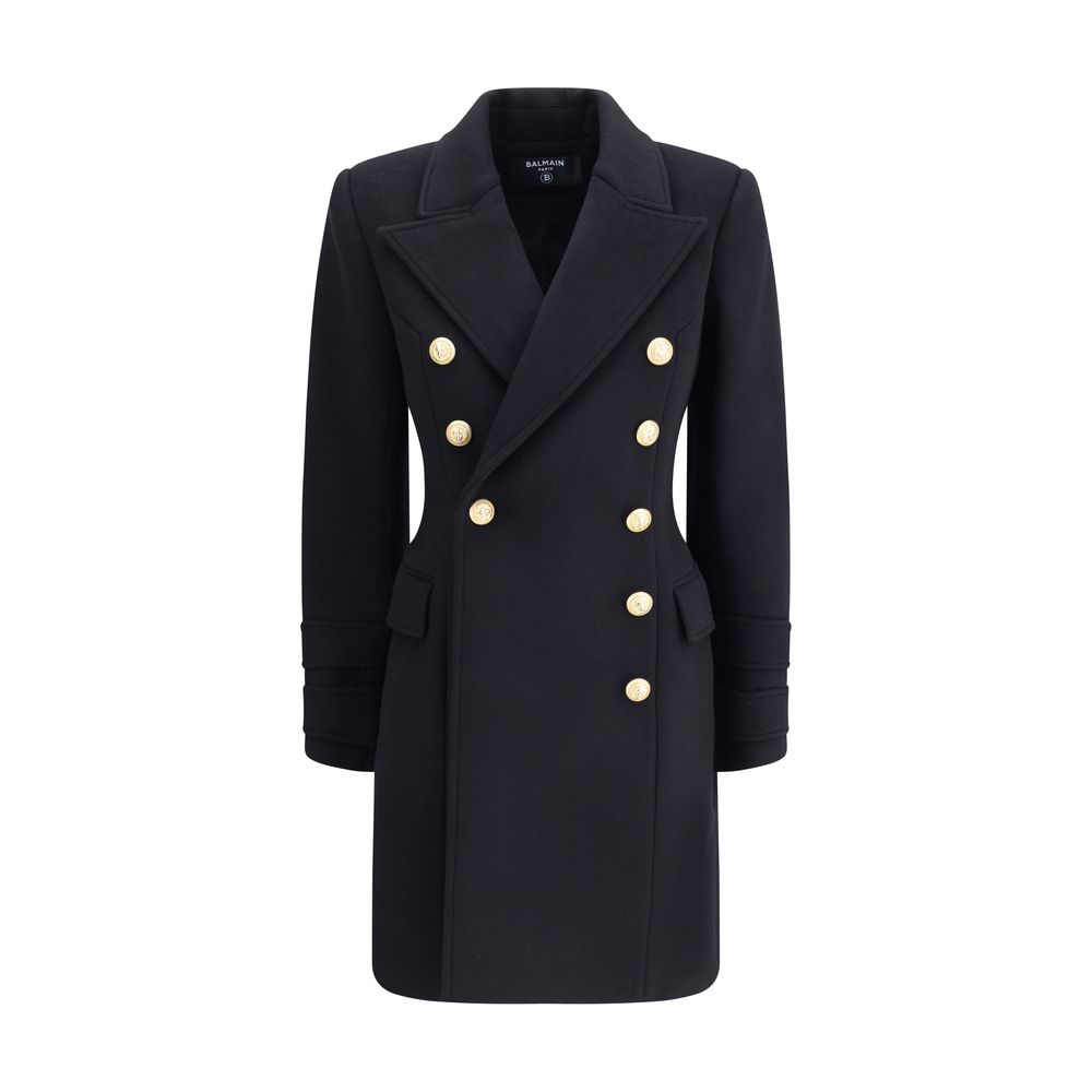 Balmain Black Fleece Wool Women's Coat