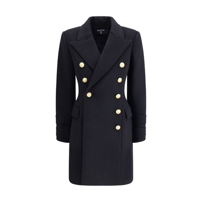 Balmain Black Fleece Wool Women's Coat