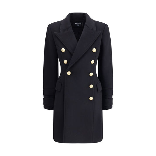 Balmain Black Fleece Wool Women's Coat