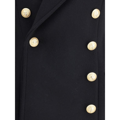 Balmain Black Fleece Wool Women's Coat