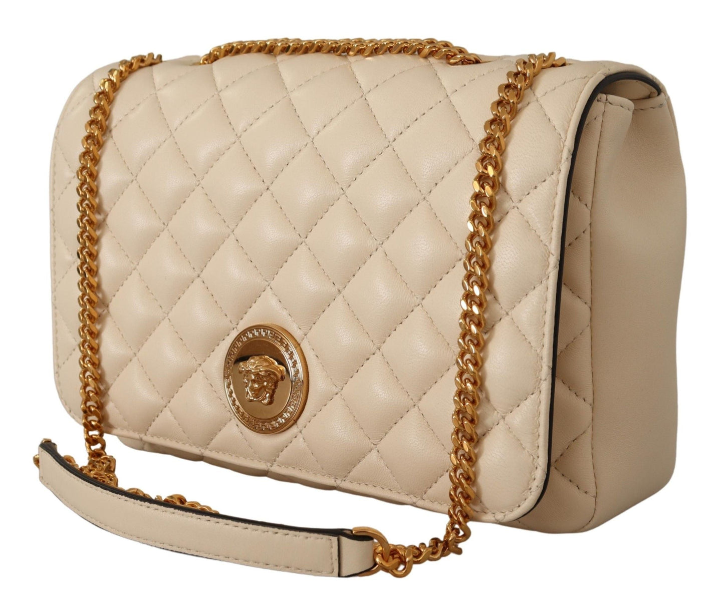 Versace White Nappa Leather Medusa Shoulder Women's Bag
