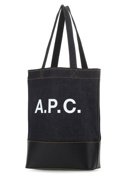 A.P.C. Men Blue Denim And Leather Shopping Bag