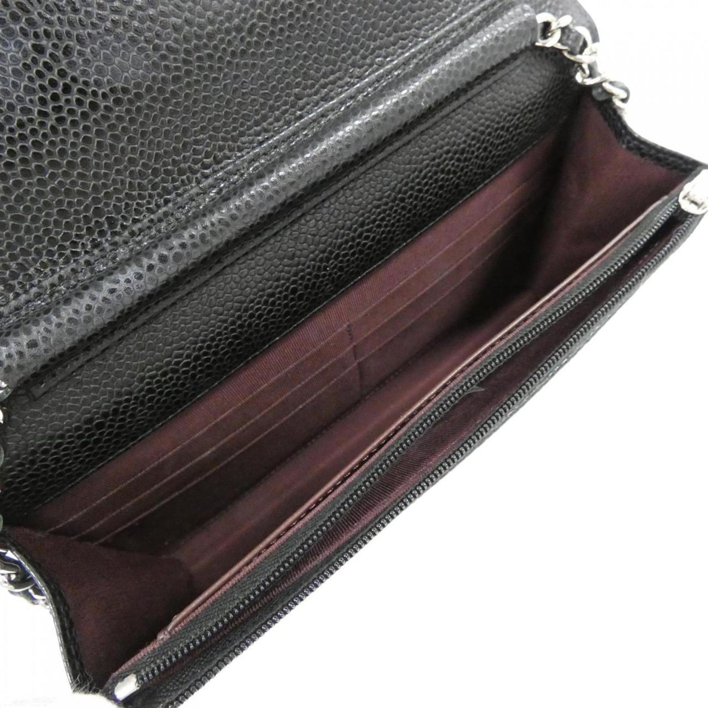 Chanel Black Bordeaux Grained Calfskin Chain/Shoulder Wallet (Pre-Owned)