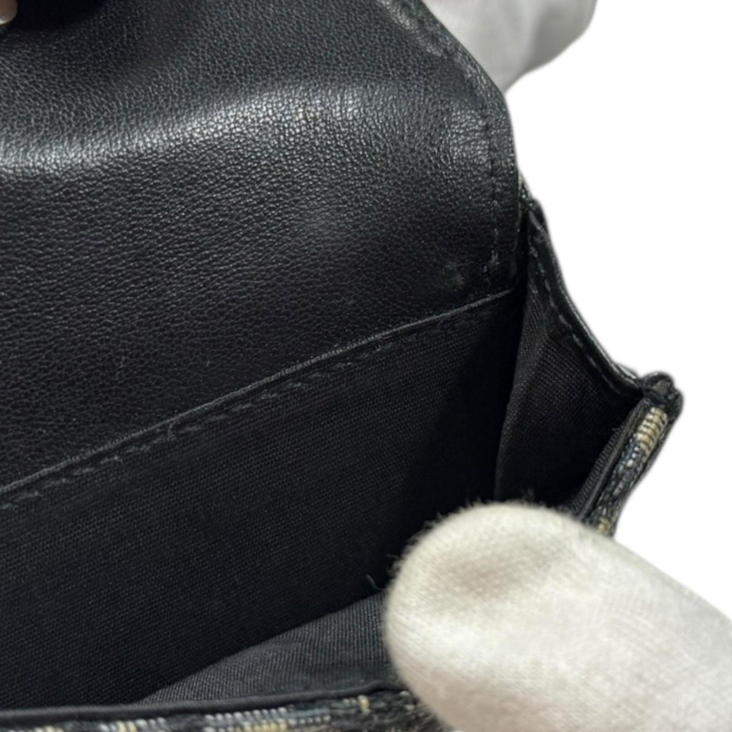 Christian Dior Beige Navy Canvas Leather Wallet (Tri-Fold) (Pre-Owned)