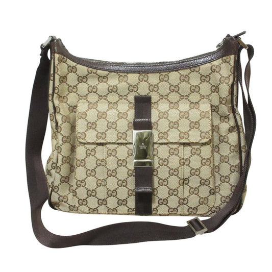 Gucci Gg Canvas Beige Brown Shoulder Bag (Pre-Owned)