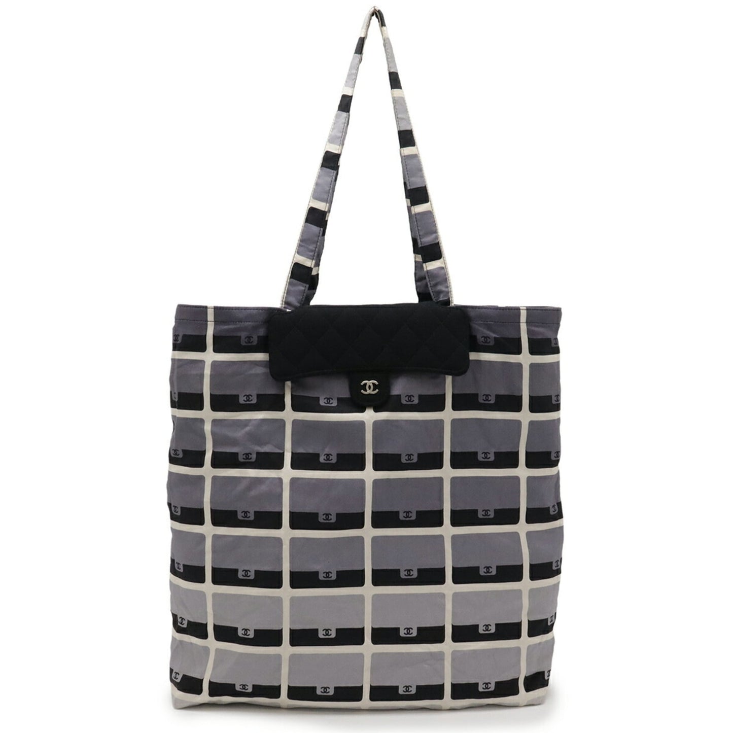 Chanel Matelasse Black Gray Cotton Nylon Eco-Bag Tote Bag (Pre-Owned)