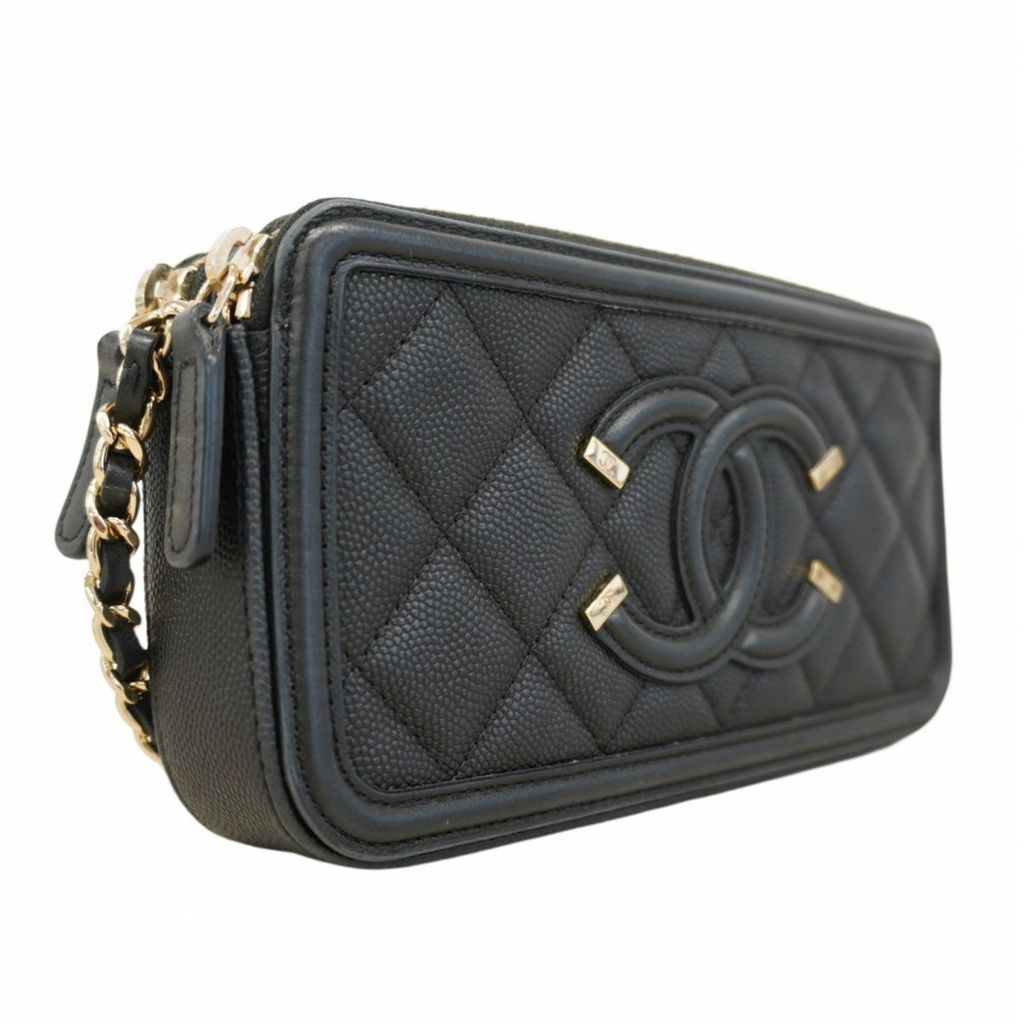 Chanel Black Grained Calfskin Chain/Shoulder Wallet (Pre-Owned)