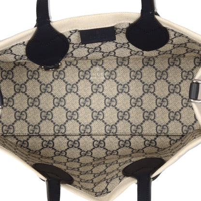 Gucci Beige Navy Canvas Leather Handbag (Pre-Owned)