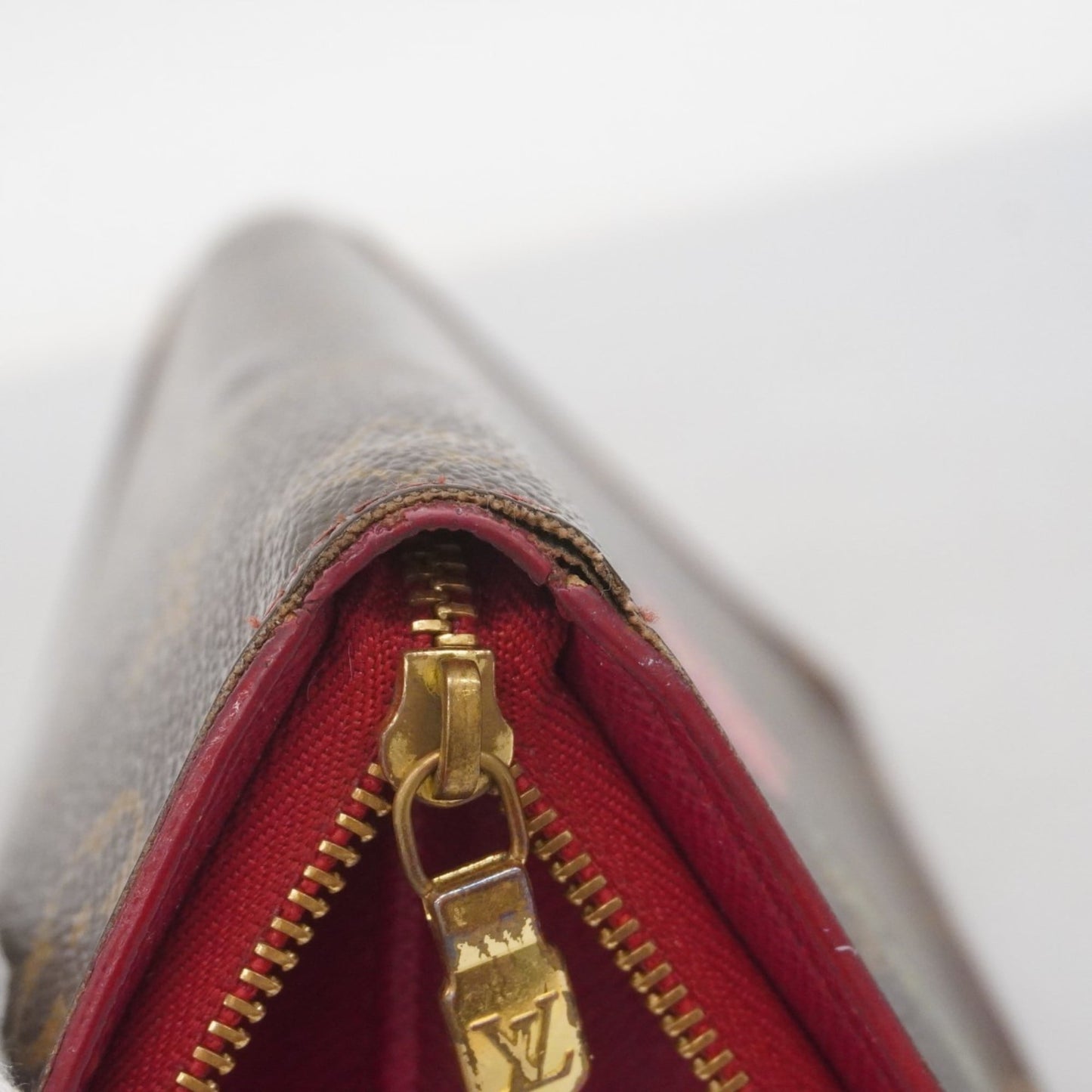 Louis Vuitton Brown Red Color Long Wallet (Bi-Fold) (Pre-Owned)