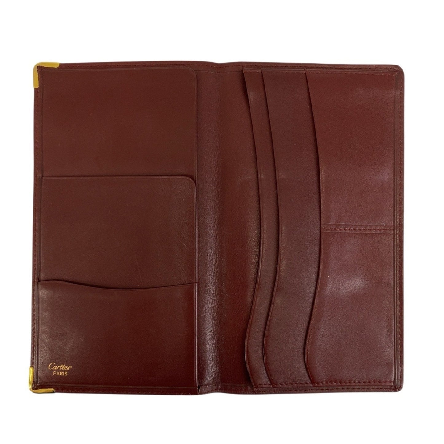 Cartier Wine Red Leather Long Wallet (Bi-Fold) (Pre-Owned)