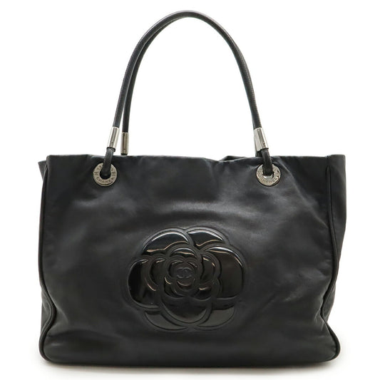 Chanel Camellia Black Leather Shoulder Bag Tote Bag (Pre-Owned)