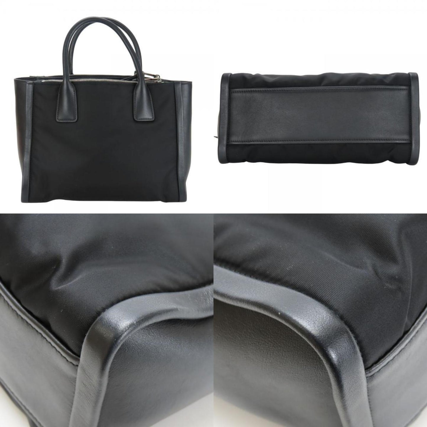Prada Black Nylon Leather Tote Bag (Pre-Owned)