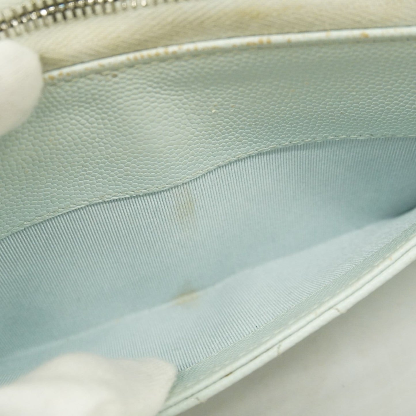 Chanel Light Blue Grained Calfskin Long Wallet (Bi-Fold) (Pre-Owned)