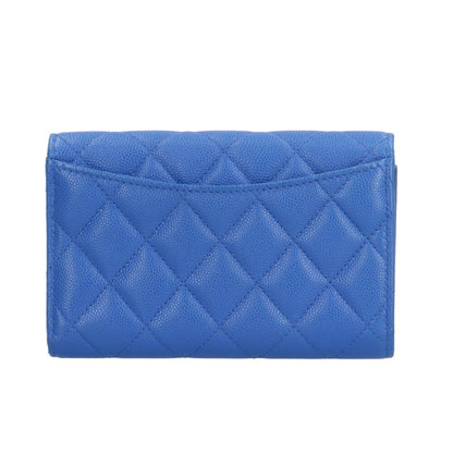 Chanel Matelasse Blue Grained Calfskin Wallet (Tri-Fold) (Pre-Owned)