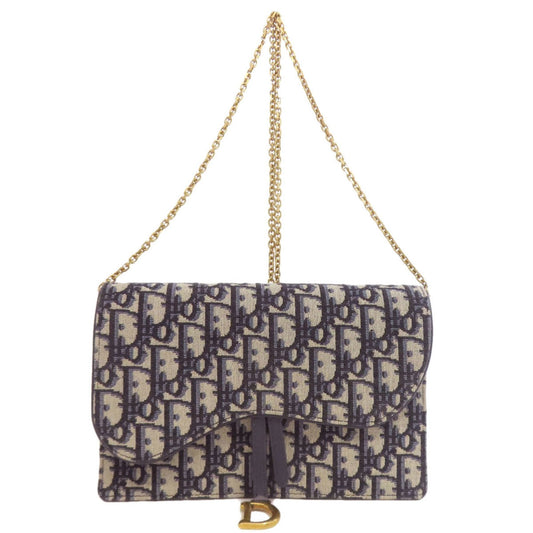 Christian Dior Trotter Navy Canvas Chain/Shoulder Wallet (Pre-Owned)