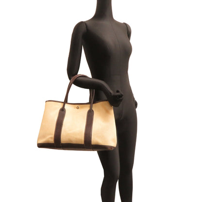 Hermes Brown White Leather Tote Bag (Pre-Owned)