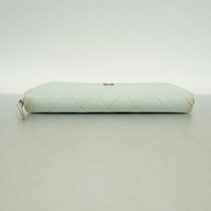 Chanel Light Blue Grained Calfskin Long Wallet (Bi-Fold) (Pre-Owned)