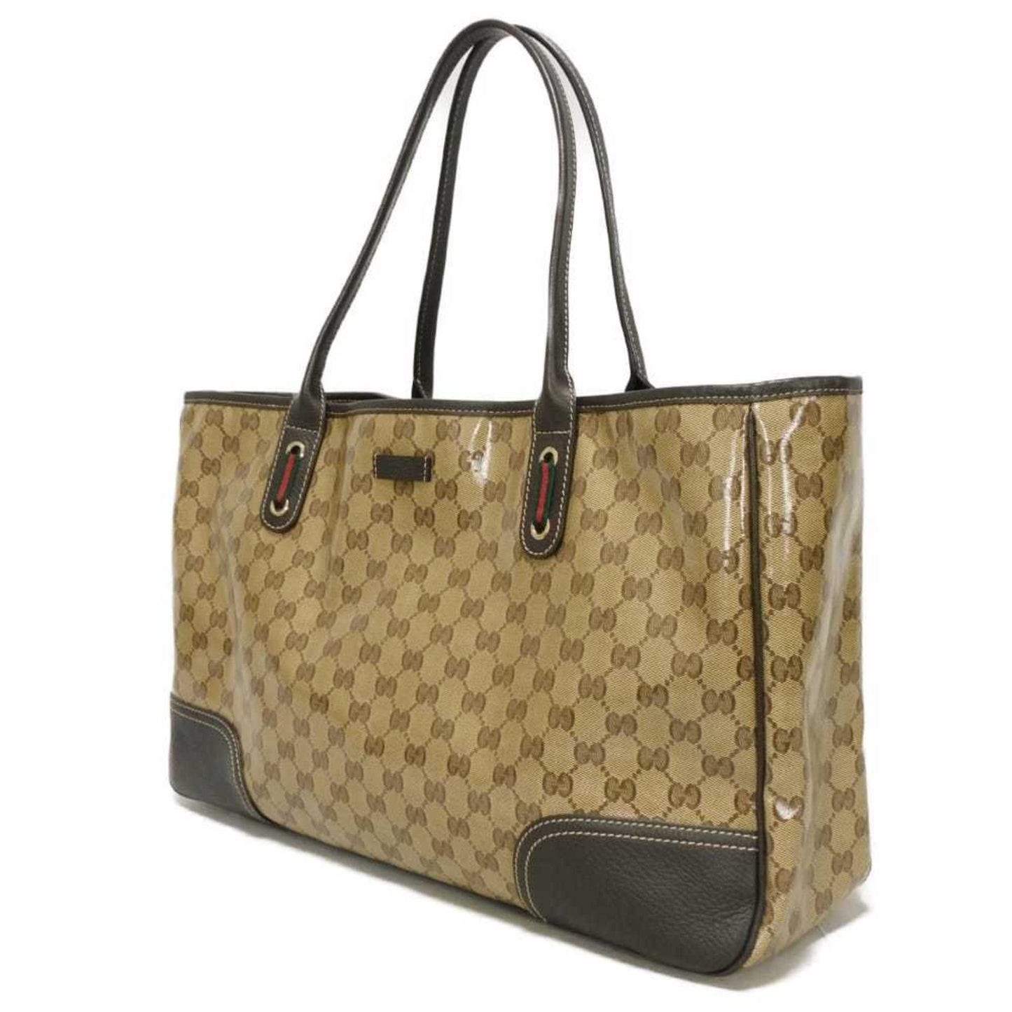 Gucci Beige Brown Gg Crystal Canvas Vinyl Coated Canvas Shoulder Bag Tote Bag (Pre-Owned)