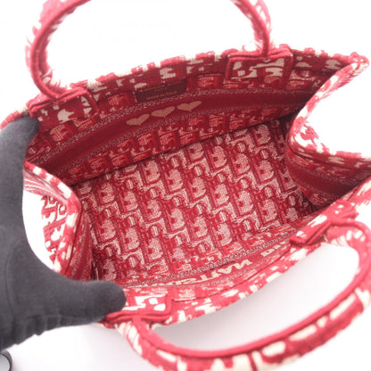 Christian Dior Red Color White Canvas Tote Bag (Pre-Owned)
