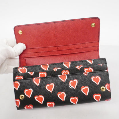 Prada Black Red Color Leather Long Wallet (Bi-Fold) (Pre-Owned)