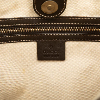 Gucci Beige Brown Canvas Leather Tote Bag (Pre-Owned)