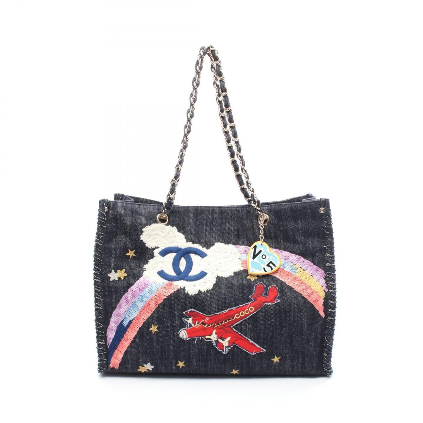 Chanel Multi-Color Navy Denim Tote Bag (Pre-Owned)