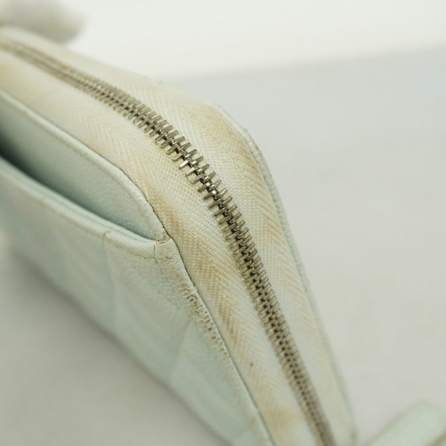 Chanel Light Blue Grained Calfskin Long Wallet (Bi-Fold) (Pre-Owned)